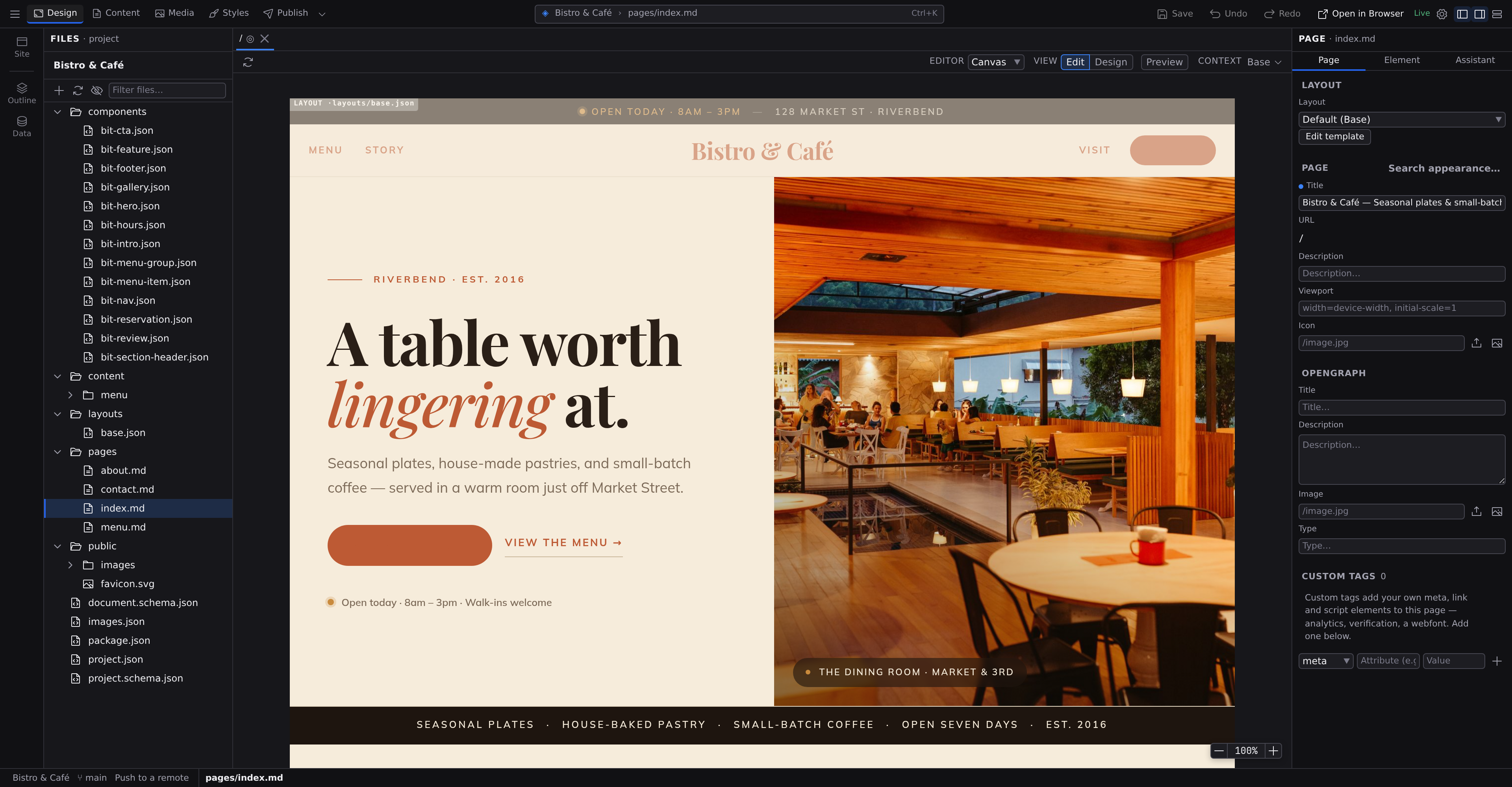 Jx Studio editing markdown content inline with a WYSIWYG editor